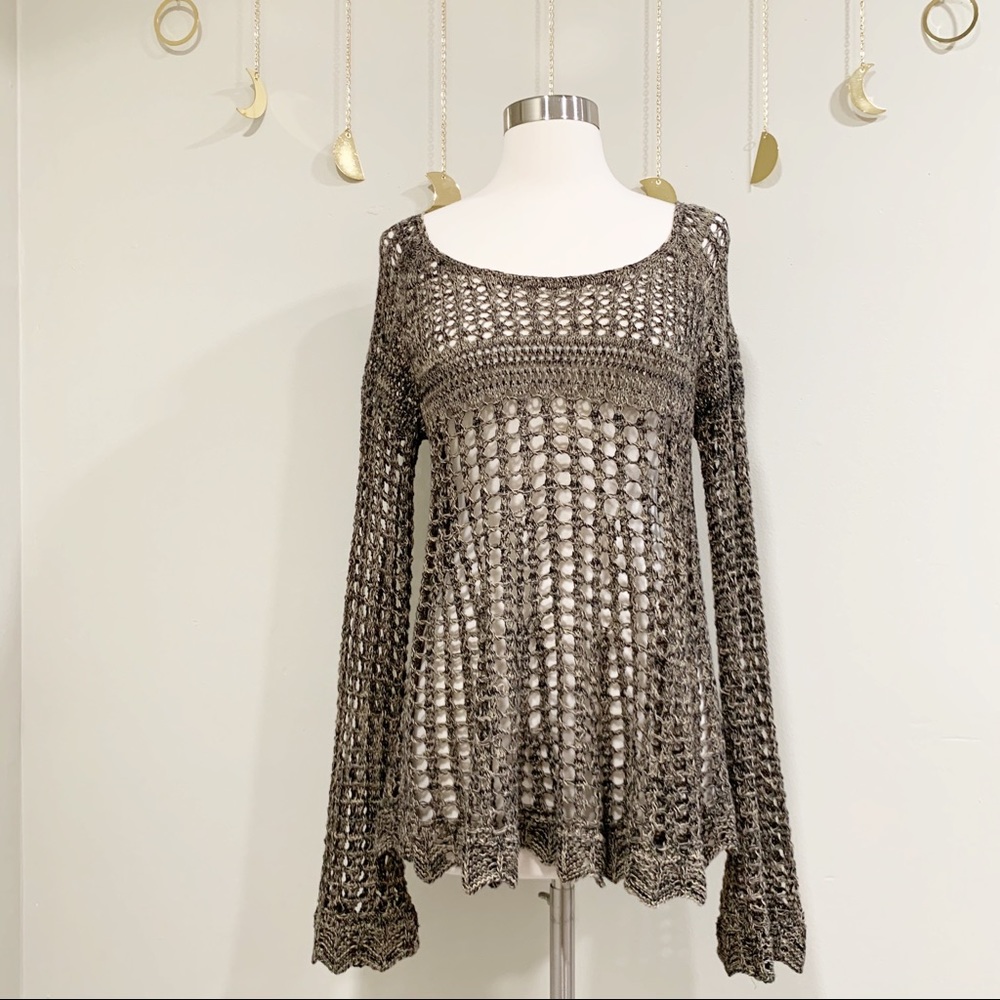 Free People Crochet Top With Bell Sleeves.